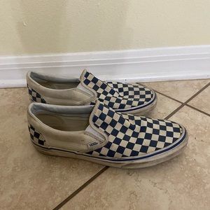 blue checkerboard slip-on vans (size 9.5)